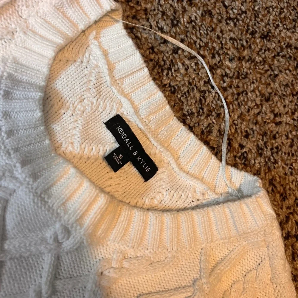 Kendall & Kylie Color Block Cable Knit Cropped Sweater Small White Black Yellow